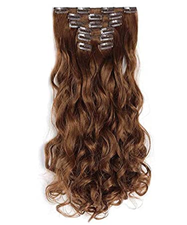 OneDor 20" Curly Full Head Clip in Synthetic Hair Extensions 7pcs 140g (12#-Light Brown)