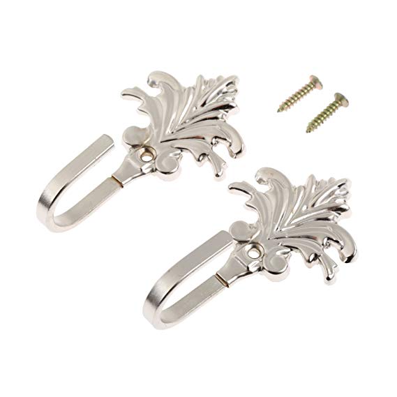 Hicello 2Pcs Silver Vintage Maple Leaves Curtain Drapery Tieback Door Wall Towel Cloth Coat Hook Holder With Screws