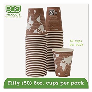 Eco-Products 8 Oz Hot Paper Cups, World Design, Pack of 50 (ECOEPBHC8WAPK) Category: Paper Cups