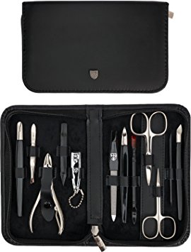 THREE SWORDS | Exclusive 12-Piece MANICURE - PEDICURE - GROOMING - NAIL CARE set / kit / case - GENUINE LEATHER | Made in Solingen / GERMANY (205100)