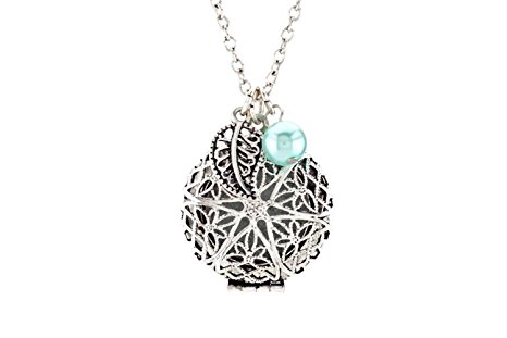 Essential Oil Diffuser Necklace Jewelry with 4 Leather Refill Pads - Antique Style Silver Locket Pendant, 18 Inch Chain