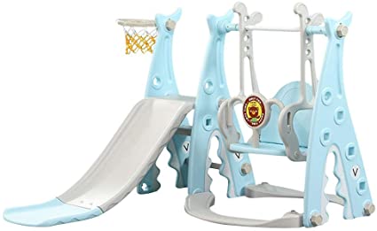 Toddler Climber and Swing Set, 3 in 1 Kids Play Climber Slide Playset w/Basketball Hoop, Easy Climb Stairs, Kids Playset for Both Indoors & Backyard, Playground Equipment Set - One Ball