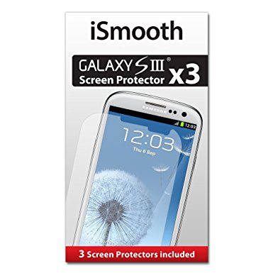 iSmooth Samsung Galaxy S3 Screen Protector 3 Pack Highest Rated Premium Quality - Free Lifetime Replacement Guarantee - Package Includes BONUS Cleaning Cloth and Three (3) Screen Protectors