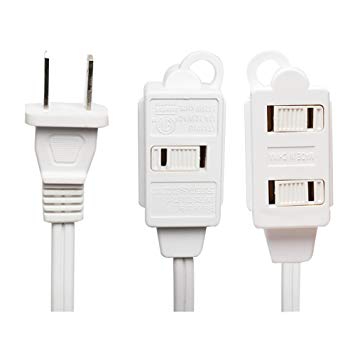 KMC 3-Outlet Power Extension Cord with Tamper Guard 2 Pack, White, 6 Feet (40302-1606B)