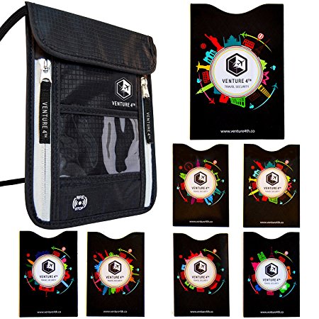 Venture4th Passport Holder Neck Pouch With RFID Blocking The # 1 Travel Wallet Black   RFID Sleeves