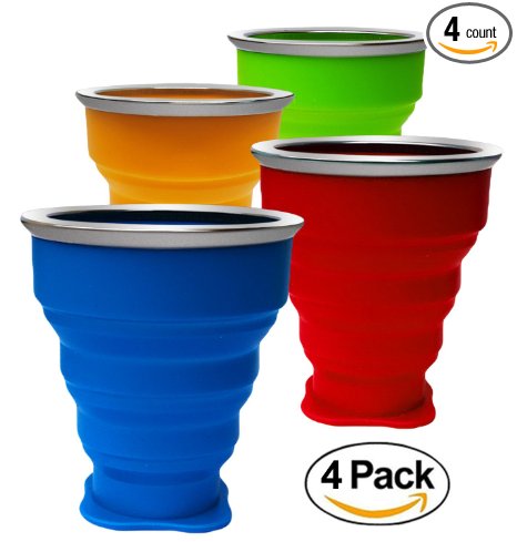 Set of 4 Folding Camping Cup, Collapsible Travel Cup, 8oz Food-Grade Portable Folding Coffee Mug for Hiking Camping Outdoor Sports, BPA Free & FDA Approved, Suitable For Kids (Mix Colors)