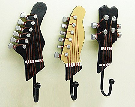 KUNGYO Pack of 3PCS Towel Coat Wall Rack Hangers Guitar Shape Vintage Resin Decorative Hooks (3-PACK)