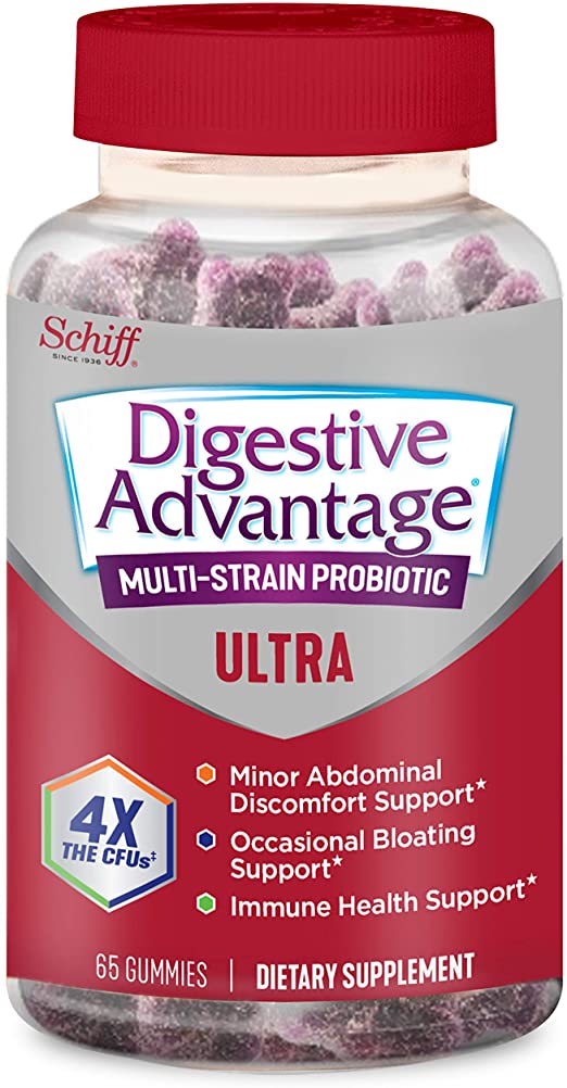 Multi-Strain Probiotic 2 Billion CFUS Ultra Gummies, Digestive Advantage (65 Count in a Bottle), Helps Relieve Minor Abdominal Discomfort & Occasional Bloating, Digestive & Immune Support Health