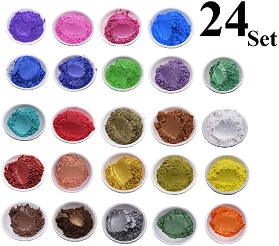 Mica Powder 50 Color Set Epoxy Resin Pigment for DIY Soap Making Bath Bomb Colorant Paint Nail Art Eyeshadow Makeup Dye -Skin Safe (24 Colors, 0.1 OZ)