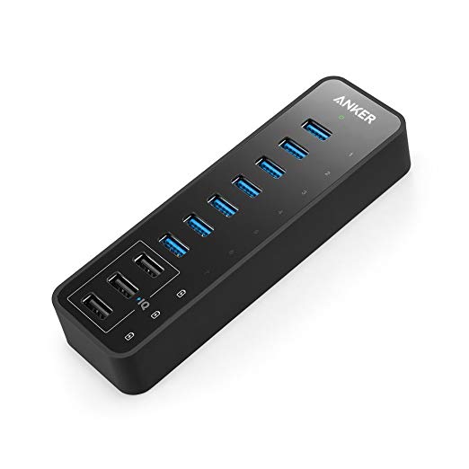 Anker 10-Port 60W USB 30 Hub with 7 Data Transfer Ports and 3 PowerIQ Charging Ports for iPhone iPad Samsung and More