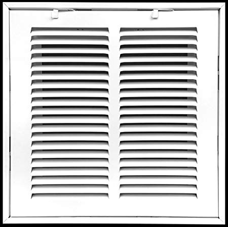 12" X 12" Steel Return Air Filter Grille for 1" Filter - Fixed Hinged - Ceiling Recommended - HVAC Duct Cover - Flat" Stamped Face - White [Outer Dimensions: 14.5 X 13.75]