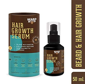 Beardhood Beard & Hair Growth Serum Growth Boosters 1.6 Ounce/50ML - Biotin, Ginseng Extract, Saw Palmetto Extract & Argan Oil