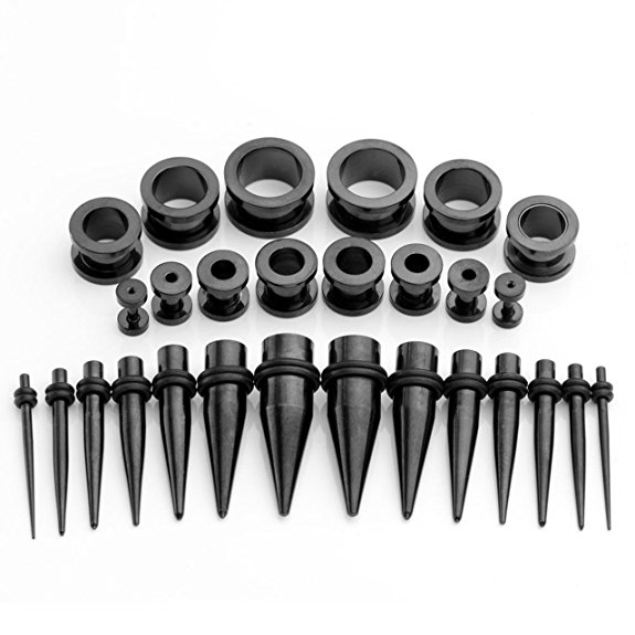 PiercingJ 28pcs 12G-00G Stainless Steel Tapers Stretching Kit   12G-00G Flared Screw Tunnel Gauge Kit