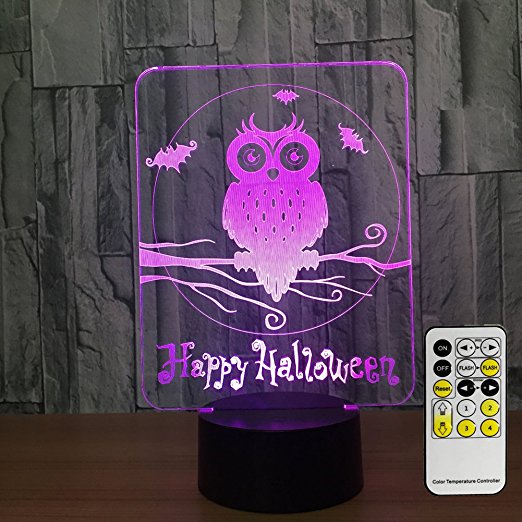 Halloween Decorations Owl lights 3d Night Light Adjustable 7 Colors Remote Mode 2017 Perfect Gift for Halloween Party by Csygood(Owl)