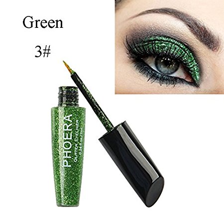 MEIQING Shimmer Glitter Eyeshadow Liquid Bling Eyeliner Highlighter Power Make Up Set (Green)