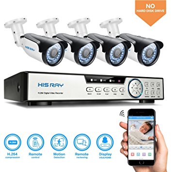 HISRAY 8 Channel 1080P 5N1 Video Security DVR   4x HD 2MP Indoor/Outdoor Weatherproof CCTV Cameras Home Surveillance System NO Hard Drive, Motion Alert Smartphone & PC Easy Remote Access Free App