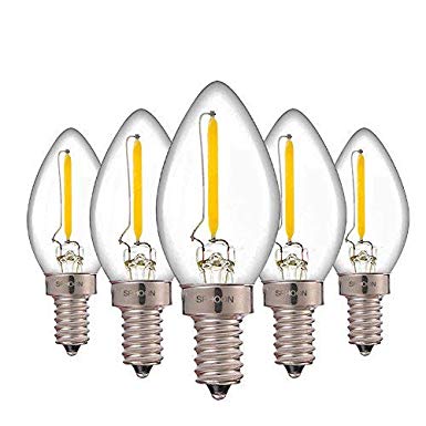C7 0.5W Light Candle Bulbs, 5w Incandescent Replacements,75 Lumen,E12 Candelabra Base,led Filament Night Bulb, Warm White 2700K,Refrigerator Edison Bulb,Non-Dimmable,5Pack