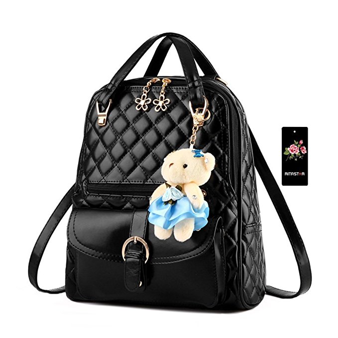 Imymax Plaid Faux Leather Girl Backpack Shoulder Bag Tote Handbag