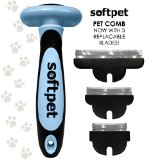 Softpet Grooming Tool for Cats and Dogs - Deshedding Brush for Long and Short Hair Pets - Easy Clean Kit with 3 Replaceable Combs - No Shampoo or Scissors Needed - Reduce Shedding - Pet Hair
