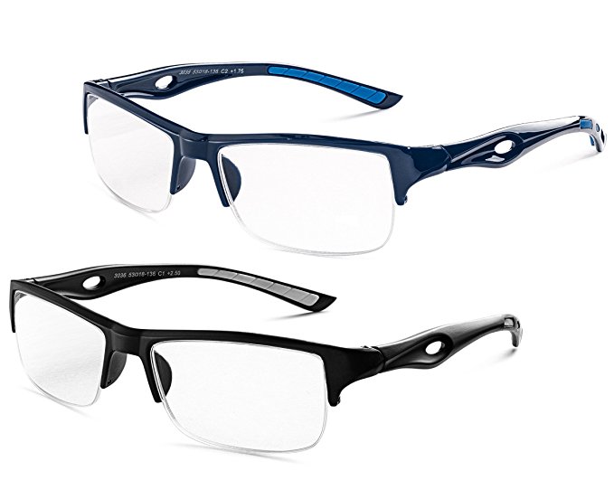 Specs Mens Half Rimmed Reading Glasses, Value Pack, All Magnification Strengths