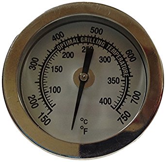 Winters BBQ1 Premium BBQ Grill Thermometer, Stainless Steel Construction, Glass Lens, Back Connect, 5/16-18" Thread, Silver
