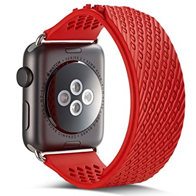 Apple Watch Band, Camyse 42mm iWatch Band Premium Soft Silicone Replacement Rubber Wrist Strap with Breathable Ventilation Holes for Apple Watch Series 3, 2, 1, Sport, Edition for Women Men - Red