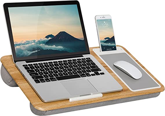 LapGear Home Office Lap Desk with Device Ledge, Mouse Pad, and Phone Holder - Oak Woodgrain - Fits Up to 15.6 Inch Laptops - Style No. 91588