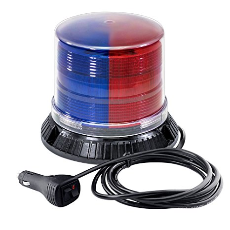 OLS Emergency Strobe LED Beacon Light [12 Watt] [14 Modes] [Powerful Magnet] [Dust Cover] [13ft Cord] Warning Flashing Emergency Vehicle Lights for Cars and Trucks - Blue / Red