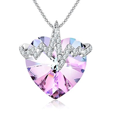 "Heartbeat"Purple Crystal Pendant Necklace Angelady Gifts for Wife Love Girlfriend, Crystal from Swarovski
