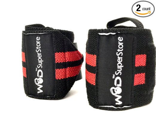 WOD SuperStore Women Wrist Wraps Pro Series for WeightLifting & Strength Training (1 Pair/2 Wraps) 12 Inches Long with Thumb Loop