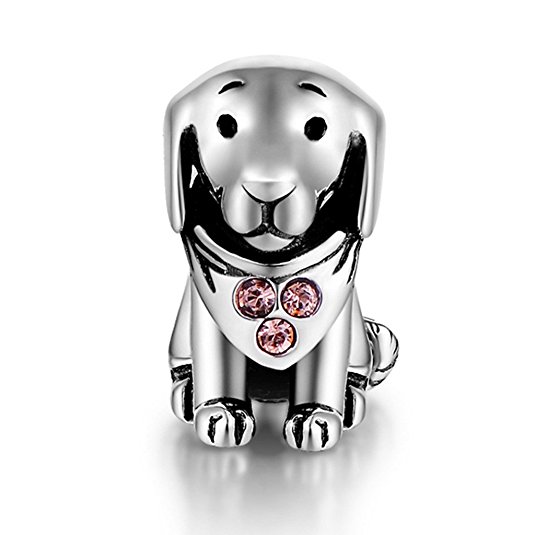 925 Sterling Silver Puppy Dog Animal Charms with AAA Cubic Zirconia Fit Bracelets for Women