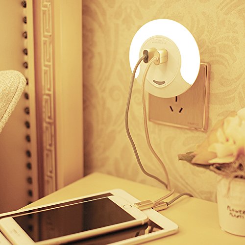 Bedroom Lights LED Motion Sensor Night Lights Bedroom Night Lights for Kids Plug-In Night Light with Wall Charger and Dual USB Plugs 5V 3.1A Fast Charging Travel Light