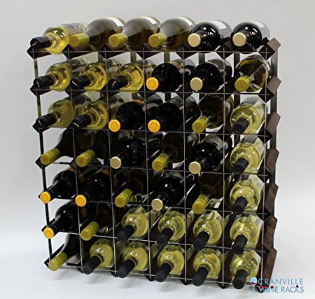 Classic 42 bottle dark oak stained wood and galvanised metal wine rack ready assembled