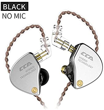 CCA CA4 Dual Driver in Ear Earphones Zinc Alloy Cover   Imported Resin Cavity   Aluminum Alloy Sound Out，DJ in Ear Monitor for Enhance Bass, Mids and Clear Highs（Black No mic）