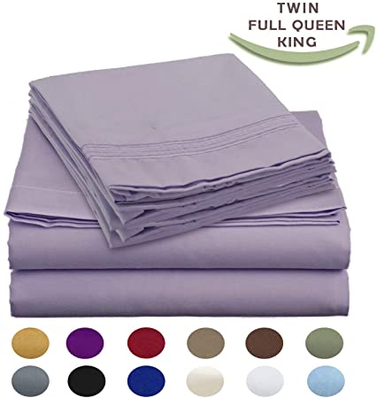 Luxury Egyptian Comfort Wrinkle Free 1800 Thread Count 6 Piece King Size Sheet Set, Thistle Color, 2 Bonus Pillowcases Free!