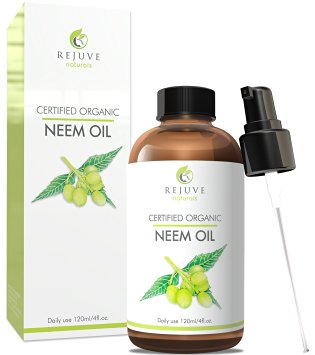 Organic Neem Oil, 100% Pure, Cold Pressed, USDA Certified Organic by RejuveNaturals, 4oz | For Hair, Skin & Nails | All Natural Anti Aging Moisturizer, Antiseptic, Insecticide & Fungicide