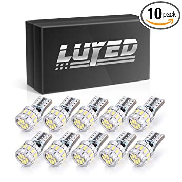 LUYED 10 X 310 Lumens Super Bright 9-30v 3014 18-EX Chipsets Canbus W5W 194 168 2825 Led Bulbs,Xenon White(Newest heat dissipation design)