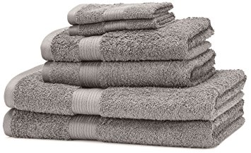 AmazonBasics Fade Resistant Towel Set, 2 Bath, 2 Hand and 2 Washcloths - Grey