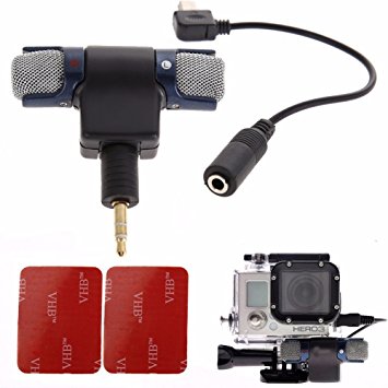 3.5mm Stereo Mic for GoPro Microphone Mic Adaptor Adapter for Go Pro Hero 3 Hero 3  Hero 4 / and for Android Iphone Computers Tablets and 2 Windslayer Wind Noise Reduction Foam Bundle by SublimeWare