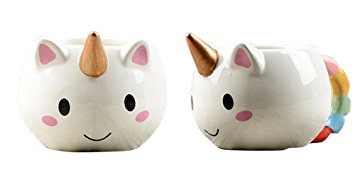 Dyshuai Ceramic Hand Printed Unicorn Mug Cat Coffee Mugs White Ceramic Unicorn Coffee Mug (Copper)