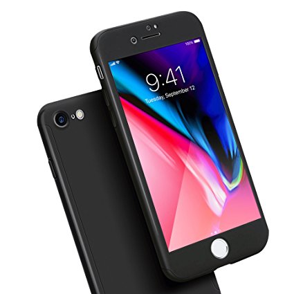 iphone 7 Case,iphone 8 Case, ORETech 360 Full Body Protection Hard PC iphone 7/8 Phone Case With [Tempered Glass Screen Protector],[Ultra-Thin][Light-Weight][Anti-Scratch]Durable Slim Cover For iphone 7(2016)/iphone 8(2017)-4.7 inch (iphone 7/8 4.7", black)