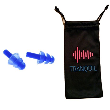 High Fideleity Noise Cancelling Ear Plugs Made of Reusable Soft Silicone Great for Sleeping, Concerts, Work or Relaxation. Low Pressure Comfortable Fit Earplugs (Blue) by Tranquil