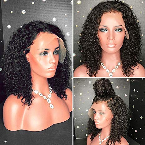 Pre Plucked Lace Front Human Hair Wigs Curly Brazilian Virgin Human Hair Wigs Glueless Wigs with Bleached Knots Full Lace Wigs with Baby Hair (12 inch Lace Front Wig, 150% Density)