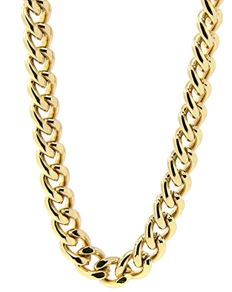 Mens 18k Gold Plated 36" Inches Hip Hop Cuban Curb Link Chain Necklace 10mm