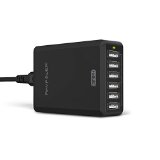 USB Charger RAVPower 50W 10A 6-Port Desktop Wall Charger Charging Station with iSmart Technology for iPhone iPad Samsung Galaxy Google Nexus Motorola HTC LG Nokia Lumia and More Black