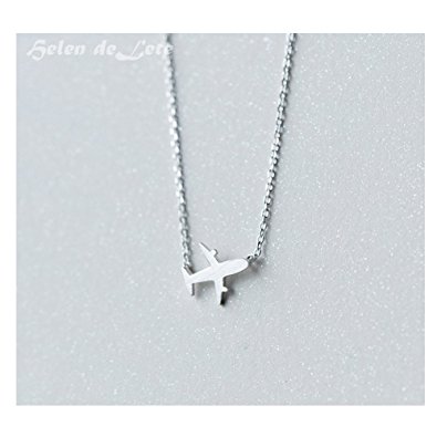 Helen de Lete Original Frosted Little Airplane 925 Sterling Silver Collar Necklace