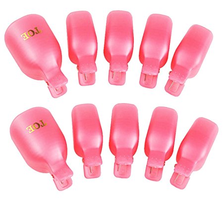 yueton Pack of 10 Reusable Toenail Nail Art Soak Off Cap Clip Remover Tool (Pink)