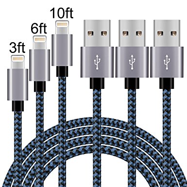Bestry Lightning Cable 3Pack 3FT 6FT 10FT 8Pin iPhone Charger, Premium Nylon Braided USB Charging Cord for Apple iPhone 7 7 Plus 6 6s 6 plus 6s plus 5 5s 5c se ,iPad, iPod and More