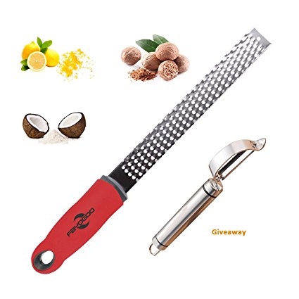 Fayogoo Multifunction Lemon Grater & Zester with Stainless Steel Blade Grips for Cheese, Chocolate, Lemon, Ginger & Potato,Kitchen Handheld Grating Tools & A Peeler,2 Pack