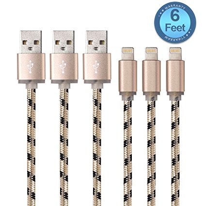 Lampa 3Pack 6 Feet Nylon Braided Lightning to USB Syncing and Charging Cable Cord for iPhone iPad and iPod